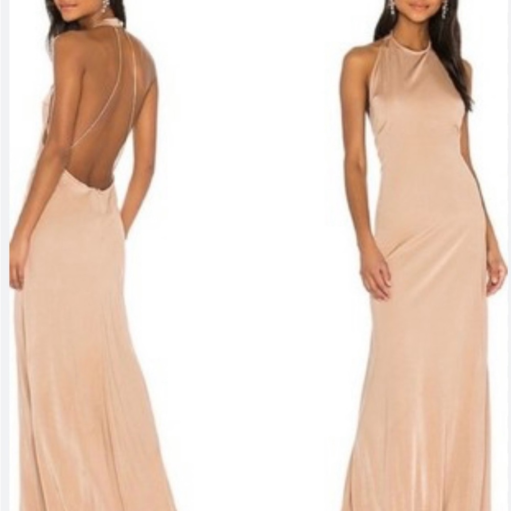 Alexis caverie Elegant Halter Backless Maxi Dress in Nude